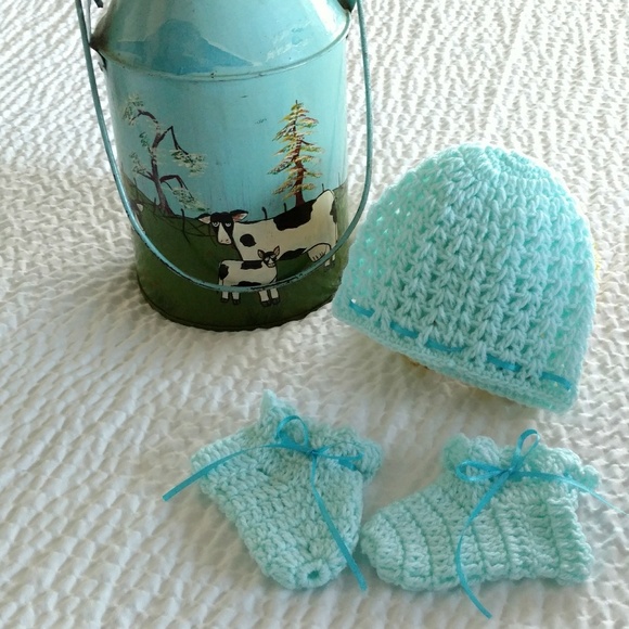 Other - Baby Boy Light Blue Handmade Hat and Slippers